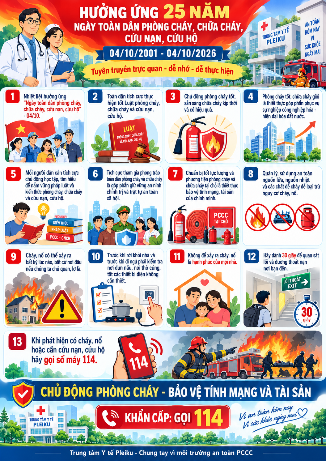 TTYT PLEIKU HƯỞNG ỨNG 25 NĂM NGÀY TOÀN DÂN PHÒNG CHÁY, CHỮA CHÁY, CỨU NẠN, CỨU HỘ